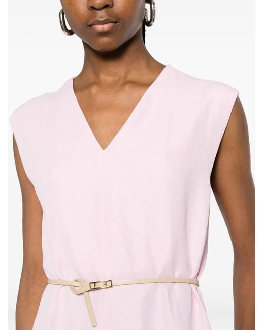 Fabiana Filippi Pink V-Neck Belted Dress
