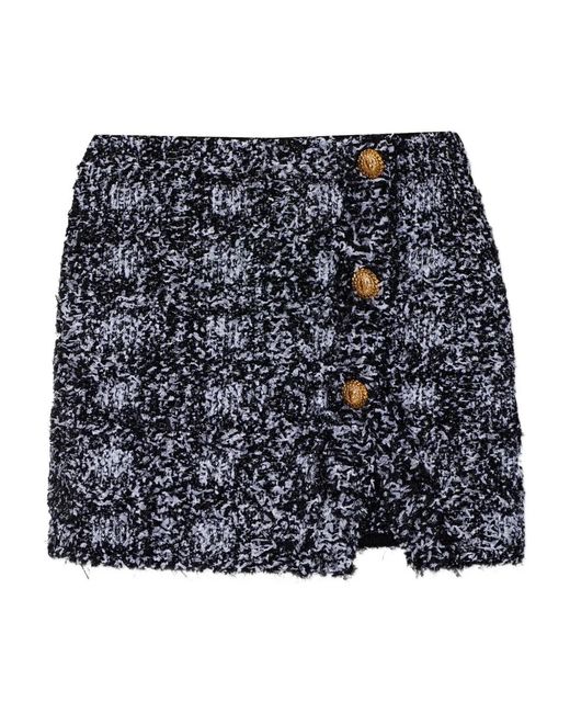 Balmain Black Button Frayed Mini Skirt
