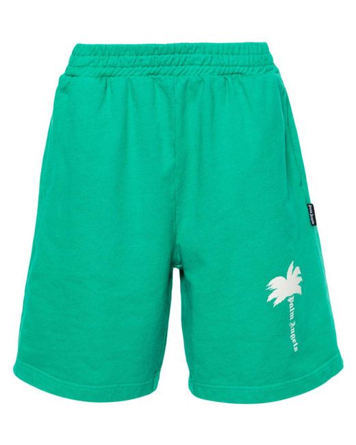 Palm Angels Green The Palm Cotton Track Shorts for men