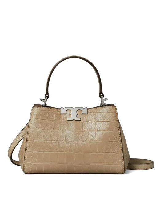 Tory Burch Natural Mini Eleanor Soft Croc-Embossed Satchel