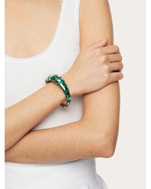 Ferragamo Green Enamel-striped Bracelet