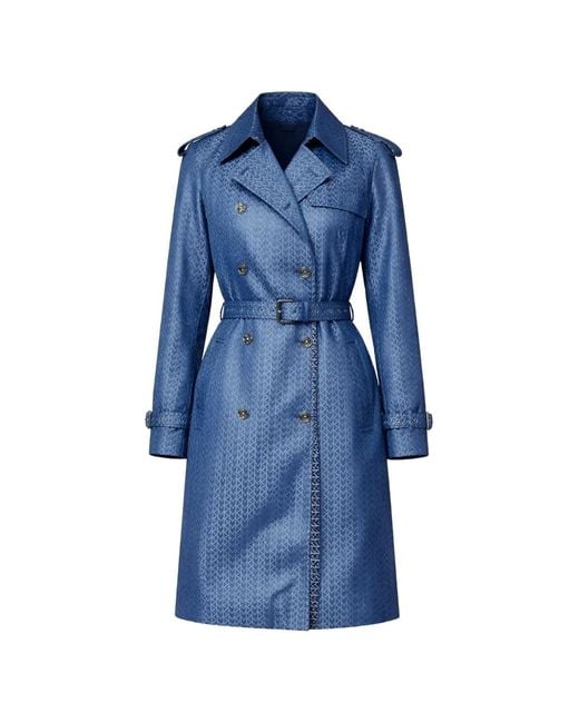 Michael Kors Blue Logo-Pattern Belted Trench Coat