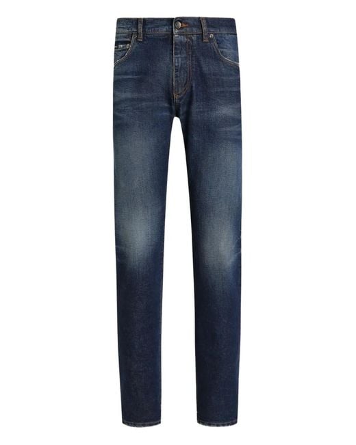 Dolce & Gabbana Blue Logo-Patch Jeans for men