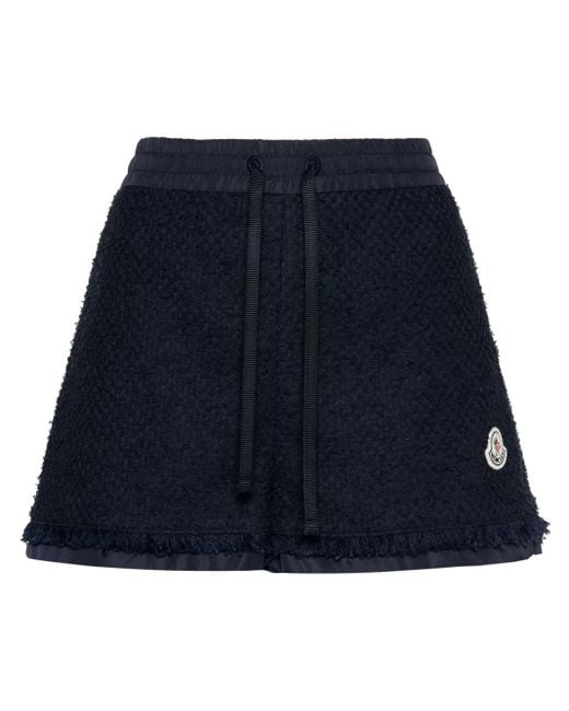 Moncler Blue Logo-Patch Tweed Shorts