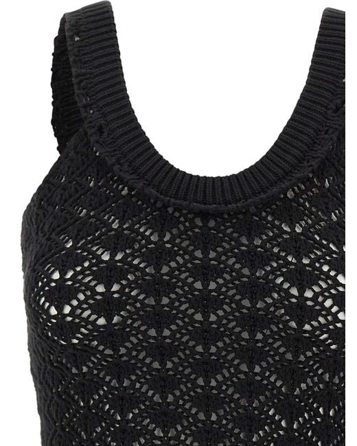 Blumarine Black Crochet Openwork Top