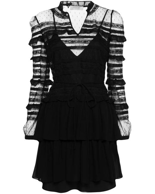 Twinset Black Ruffled Mesh Mini Dress