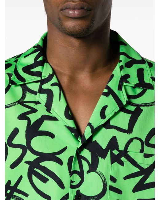 Moschino Green Monogram-print Cotton Shirt for men