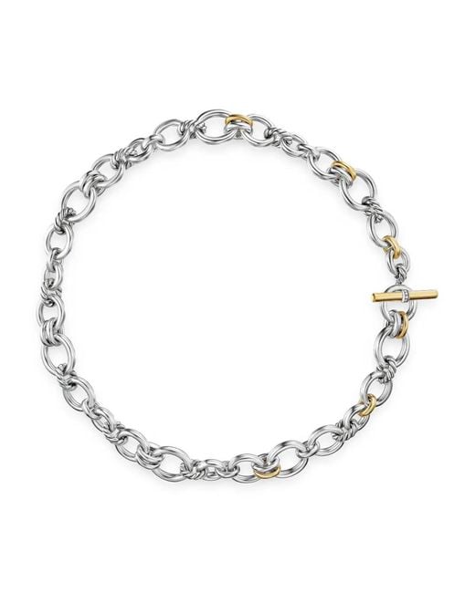 David Yurman Metallic 18K And Sterling Dy Mercer Petite Toggle Chain Diamond Necklace