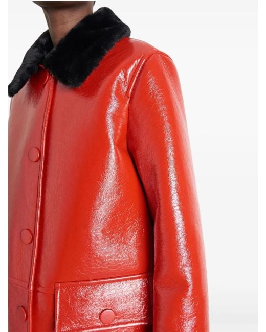 Stand Studio Red Faux-Fur Collar Coat