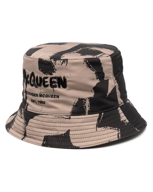 Alexander McQueen Cotton Mcqueen Graffiti Bucket Hat in Brown for Men ...