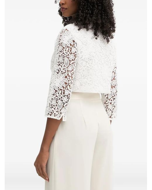 Morgan White Lace-Overlay Cropped Jacket