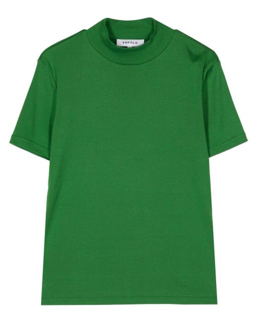 Enfold Green Stand-neck Compact-cotton T-shirt