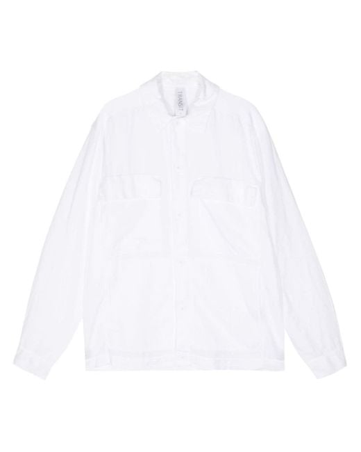 Transit White Long-sleeve Cotton-linen Blend Shirt for men