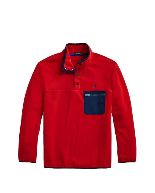 Polo Ralph Lauren Red Mock-Neck Fleece Sweater for men