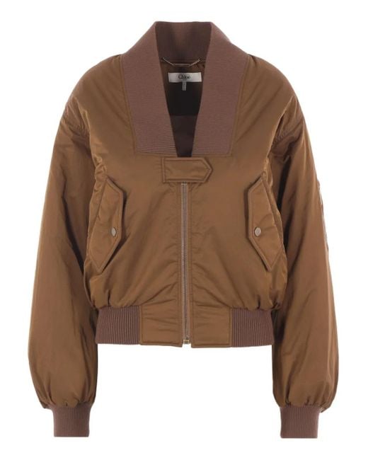 Chloé ジップアップ ボンバージャケット Brown