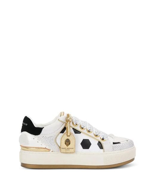 Kurt Geiger White Crystal-Embellished Leather Sneakers