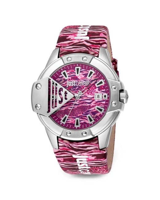 Just Cavalli Pink Scudo Animal-Print 44Mm Watch