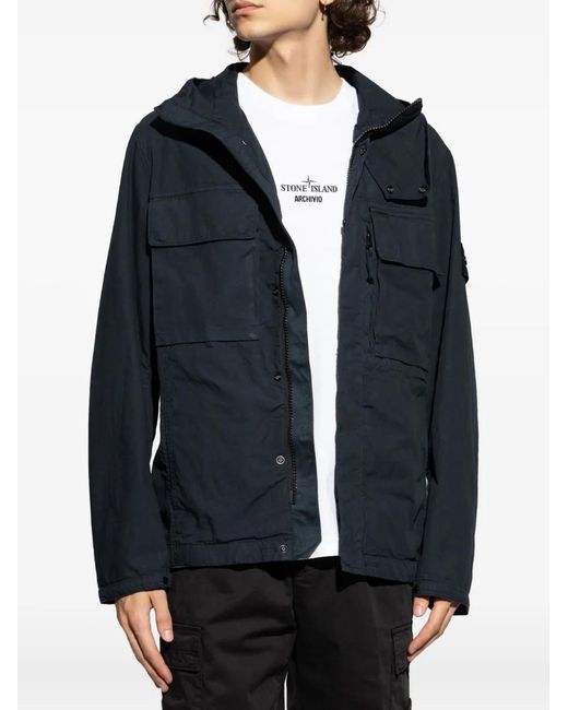 Stone Island Blue Hooded Patch-Pocket Jacket for men