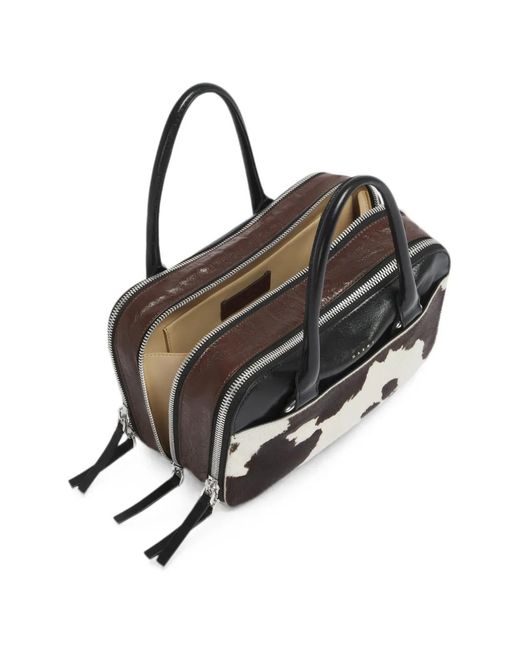 Marni White Boxyne Cow-Print Leather Tote Bag
