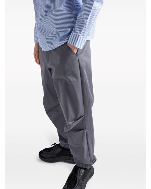 Prada Gray Triangle-logo Straight-leg Trousers for men