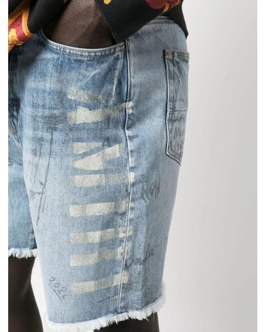 Amiri Blue Logo-Print Denim Shorts for men