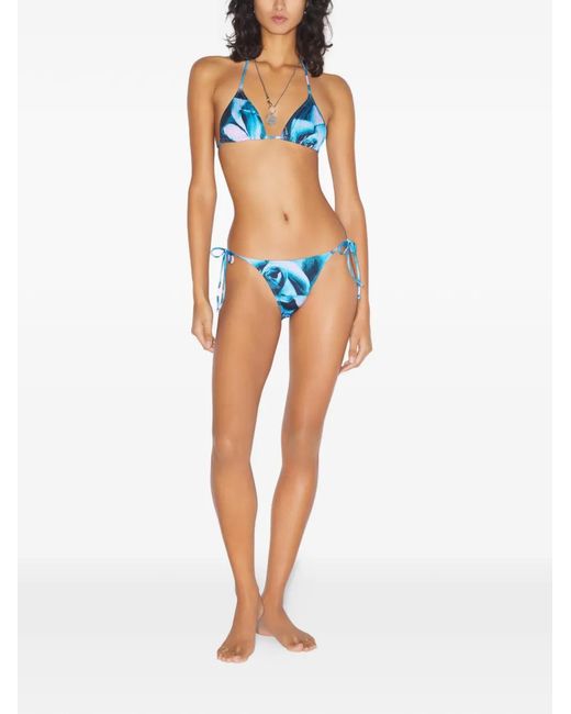 Jean Paul Gaultier Blue Rose-Print Bikini Top