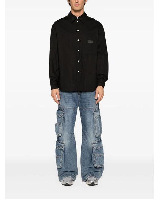 KENZO Black Logo-Patch Padded Shirt Jacket