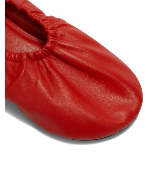 Jil Sander Gathered-Detail Leather Ballerina Shoes