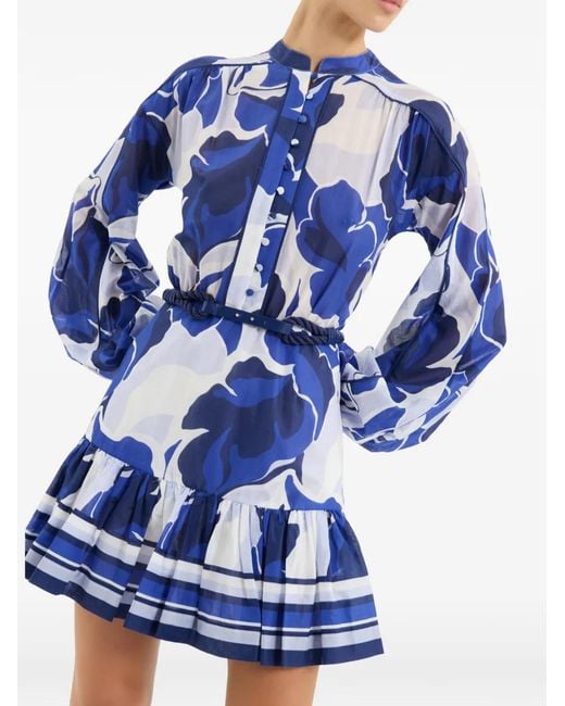 Rebecca Vallance Paros Mini-Jurk Met Bloemenprint En Ceintuur in het Blue