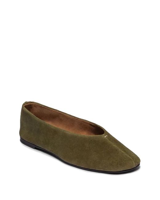Bernardo Green Suede Square-Toe Ballet Flats