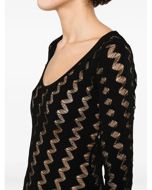 IRO Black Zig Zag Long Sleeve Bodysuit