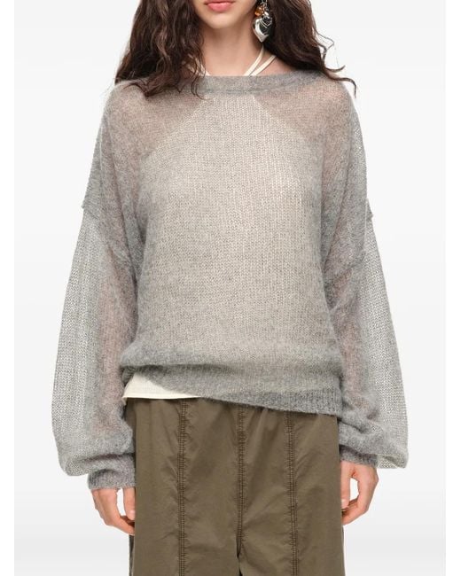 Bimba Y Lola Gray Melange Mohair Boat Neck Sweater