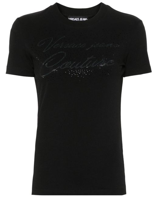 Camiseta con logo de cristales Versace de color Black