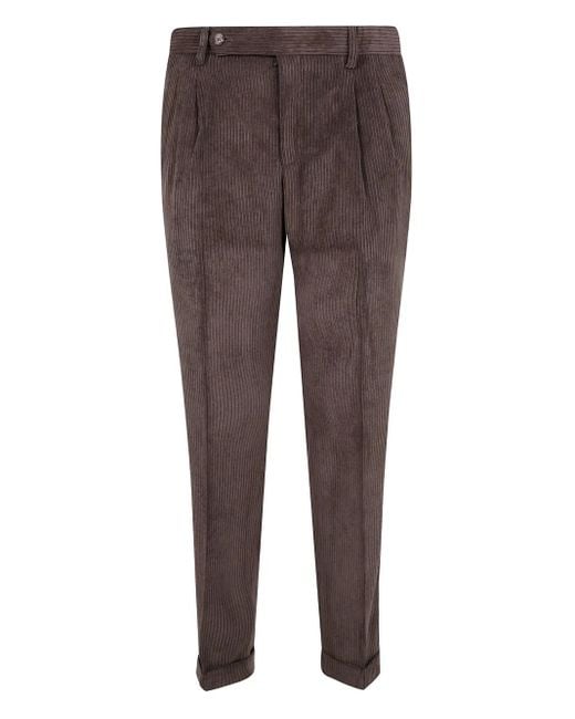 Barba Napoli Brown Corduroy Pleated Trousers for men