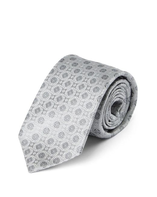 Brunello Cucinelli White Geometric-Patterned Silk Tie for men