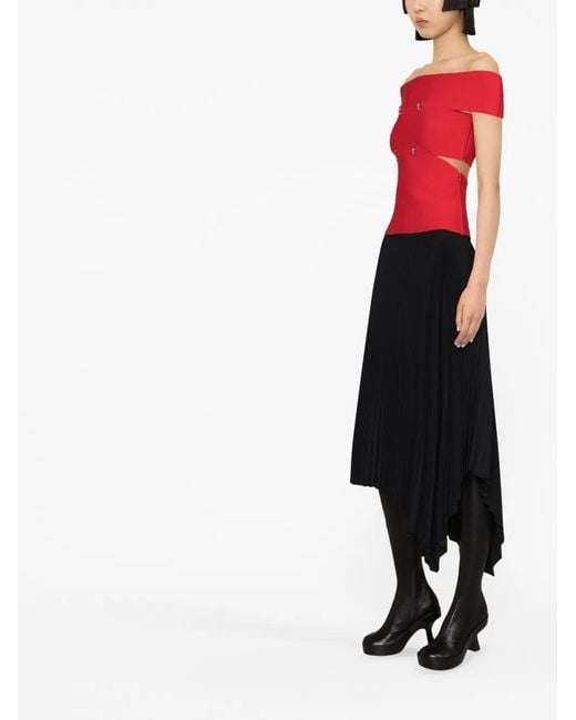 McQueen Red Cut-Out Off-Shoulder Top