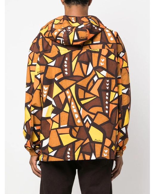 Moschino Orange Patterned Hooded Windbreaker Jacket for men