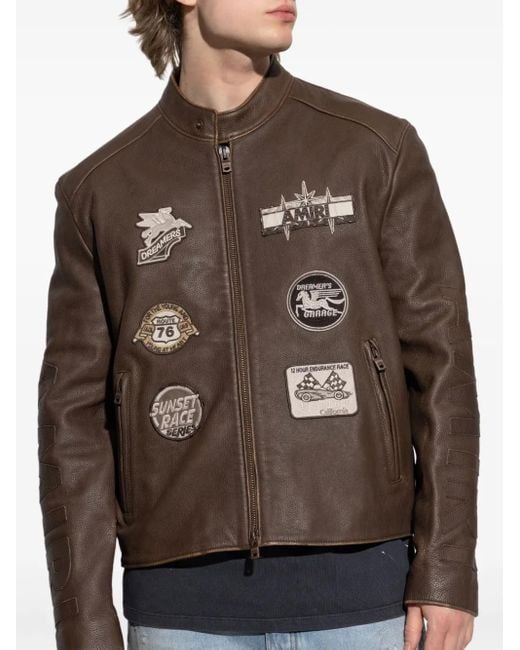 Amiri Brown Leather Jacket for men