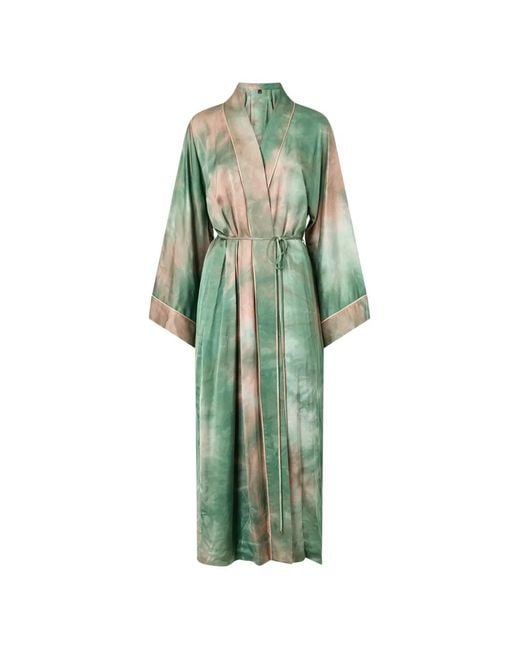 Pinko Green Long Gradient Satin Kimono