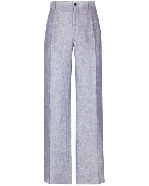 Dolce & Gabbana Blue Straight-leg Linen Trousers for men