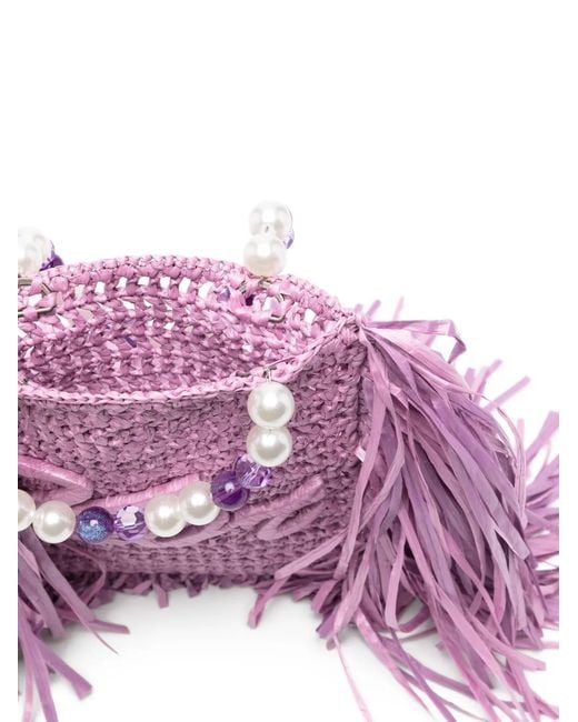 Kurt Geiger Purple Mini Kurt Fringe-Trimmed Tote Bag