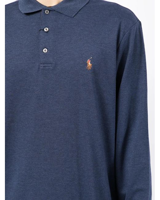Polo Ralph Lauren Blue Logo-Embroidered Long-Sleeve Polo Shirt for men