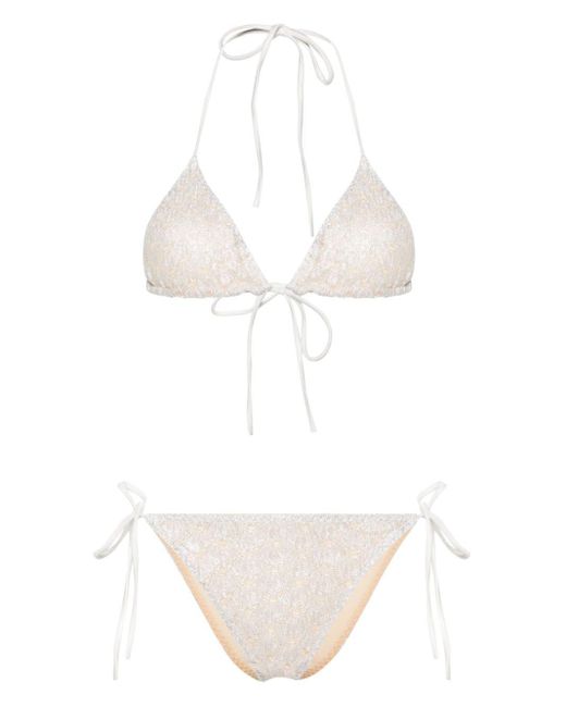 Missoni White Lace-effect Lurex Triangle Bikini