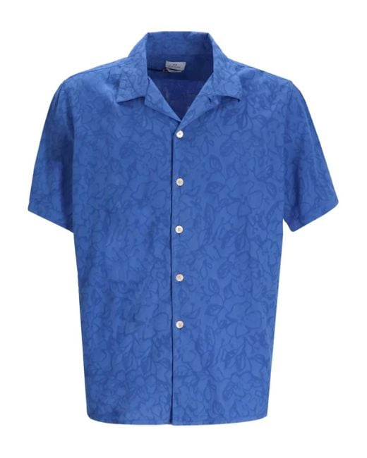 Paul Smith Blue Floral-Print Cotton Shirt for men