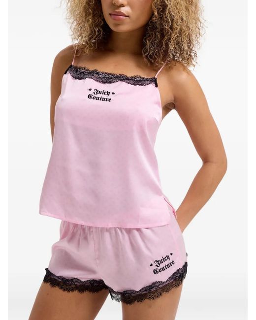 Juicy Couture Pink Lace-Trim Heart-Print Pajamas