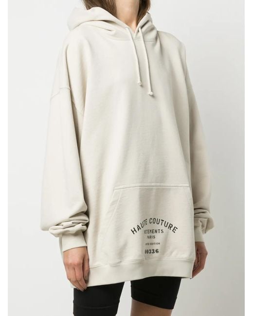 Vetements Natural Slogan-Print Drawstring Hoodie