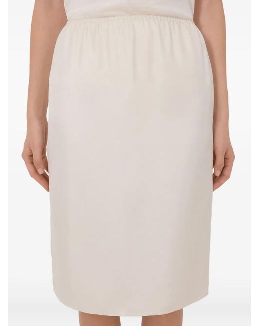 Loulou de Saison White Elastic-Waist Silk Midi Skirt