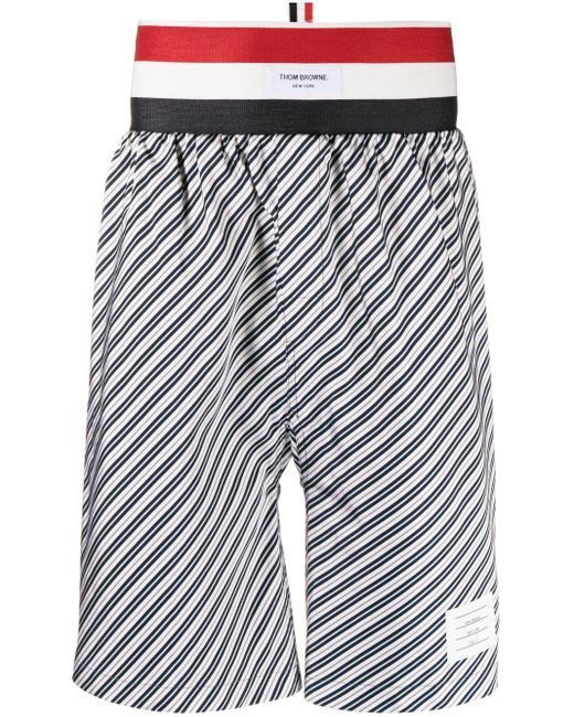 Thom Browne Gray Rwb Stripe-print Drop-crotch Shorts for men