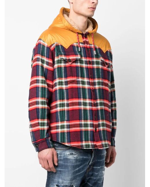 DSquared² Red Check-Pattern Hooded Jacket for men