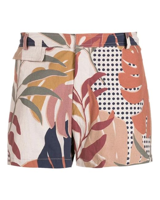 Amir Slama Red Leaf-Print Swim Shorts for men